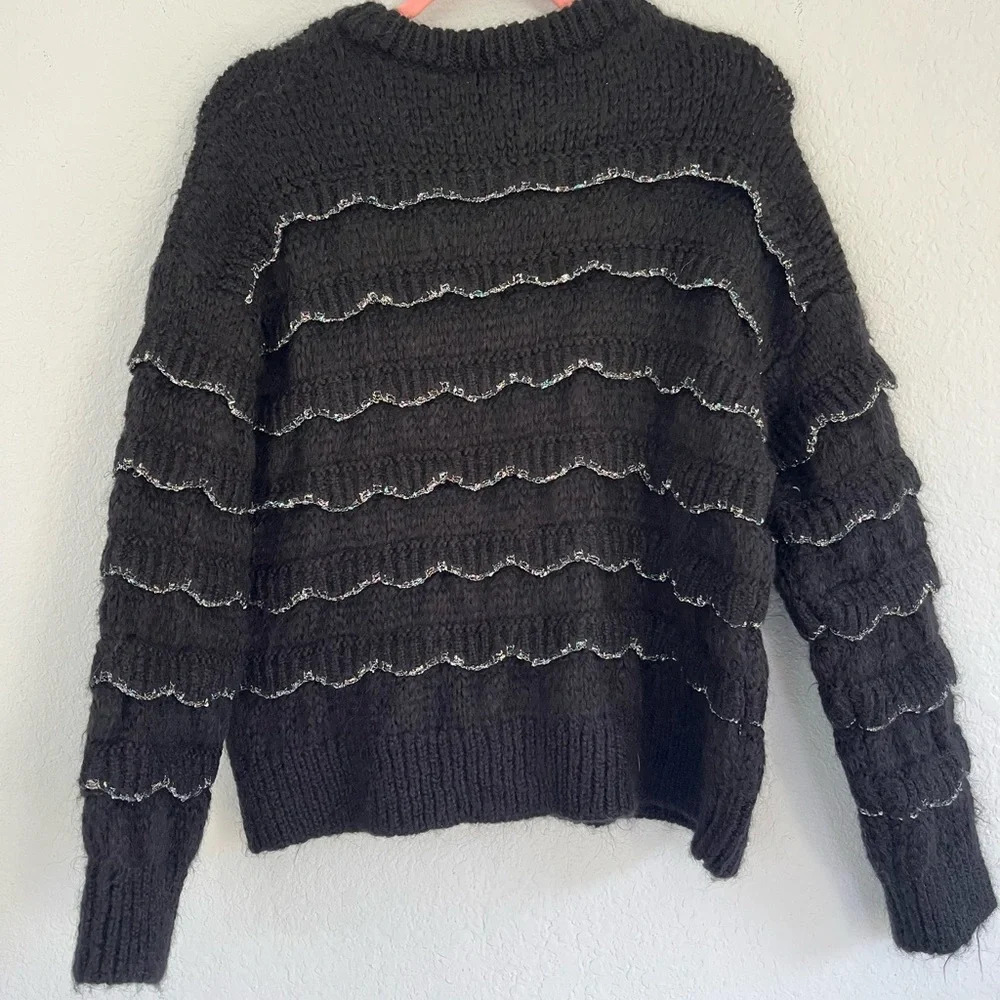 ZARA Knit Black Oversized Mohair Sweater with Glitter Trim Size S - Picture 8 of 10